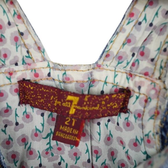 NWT 7 For All Mankind Girls Denim Overalls With Floral Lining‎ & Pink Bow 2T - Picture 4 of 8